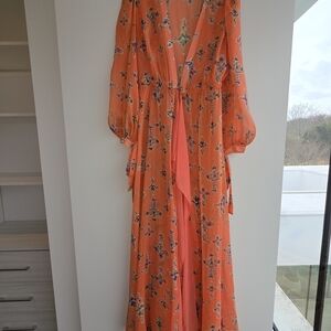 Floral Orange Kimono Robe/Beach Cover UP